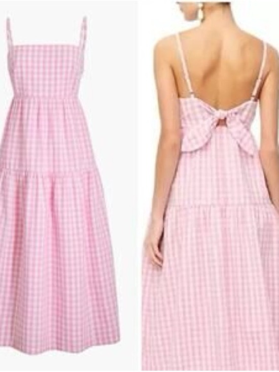 J. Crew Dresses & Skirts - JCrew Pink Gingham Bow-Back Midi Dress with pockets and adjustable straps